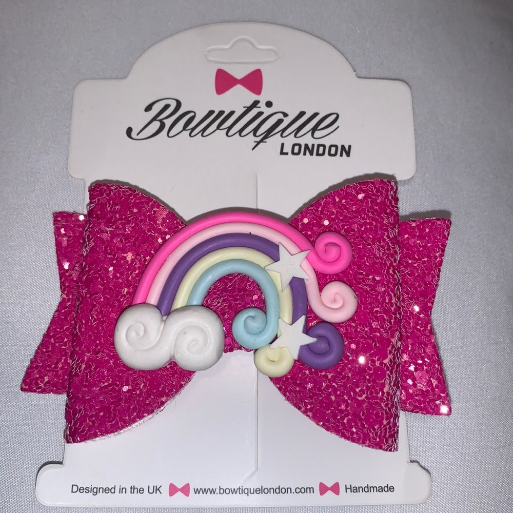 Gorgeous pink rainbow glitter bow🎀🌈